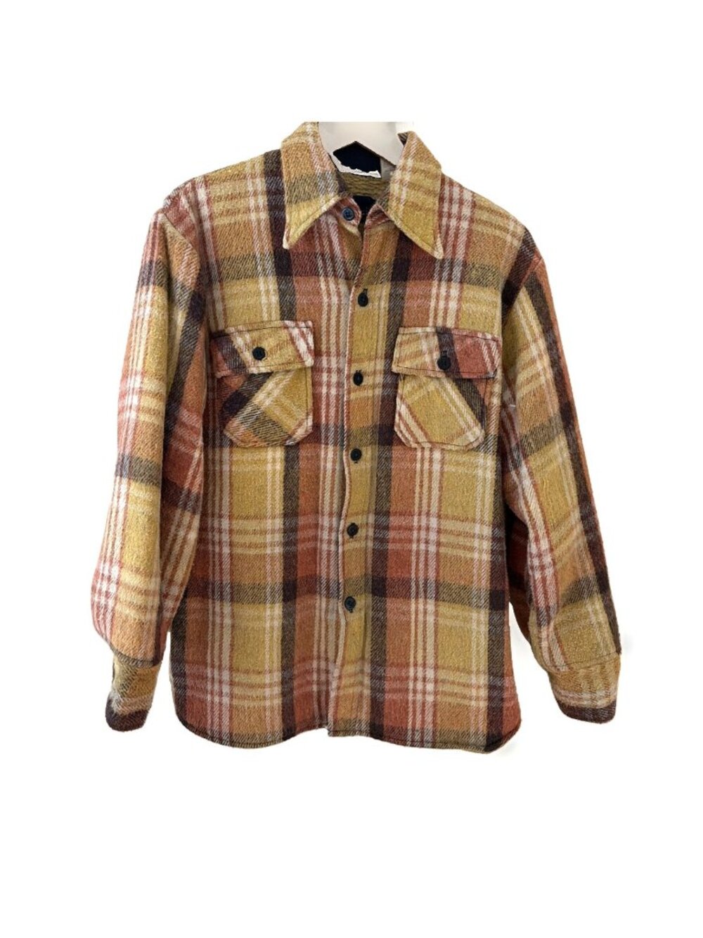 VTG Brewster Men's Jacket Shacket Size M Mustard Plaid Wool Blend Fleece Lined